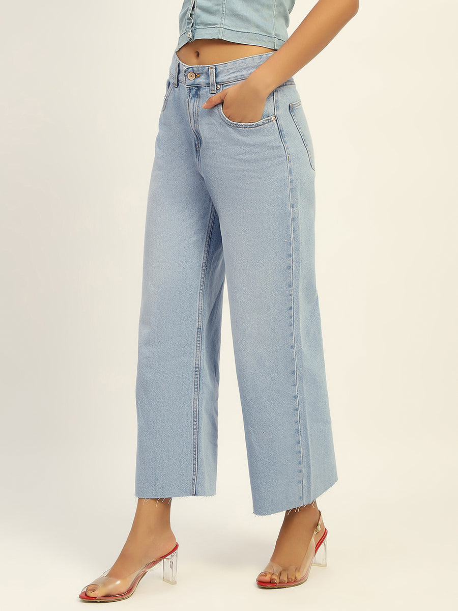 Madame Mid Rise Solid Ice Blue Denim