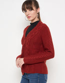 Madame Rust Red Cable Knit Acrylic Sweater