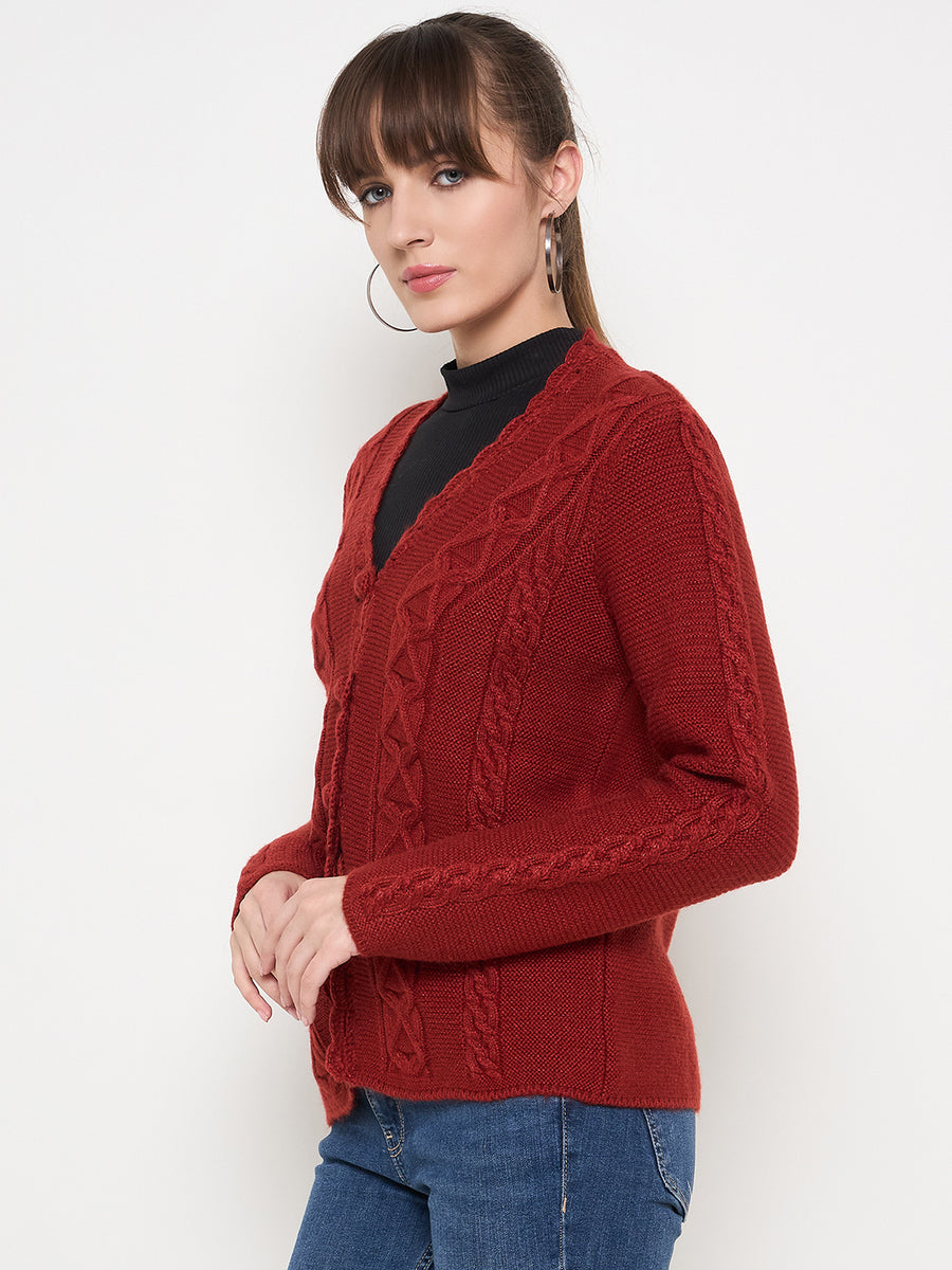 Madame Rust Red Cable Knit Acrylic Sweater