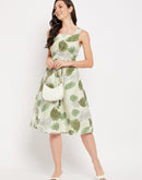 Madame Green Printed Fit & Flare  Dress