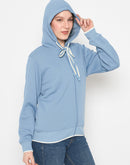 Madame Bonded Fleece Placement Print Light Blue Zipped Sweatshirt