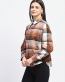 Madame Plaid Pattern Collared Brown Shacket