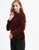 Madame Wine Red Emellished Button Short Coat