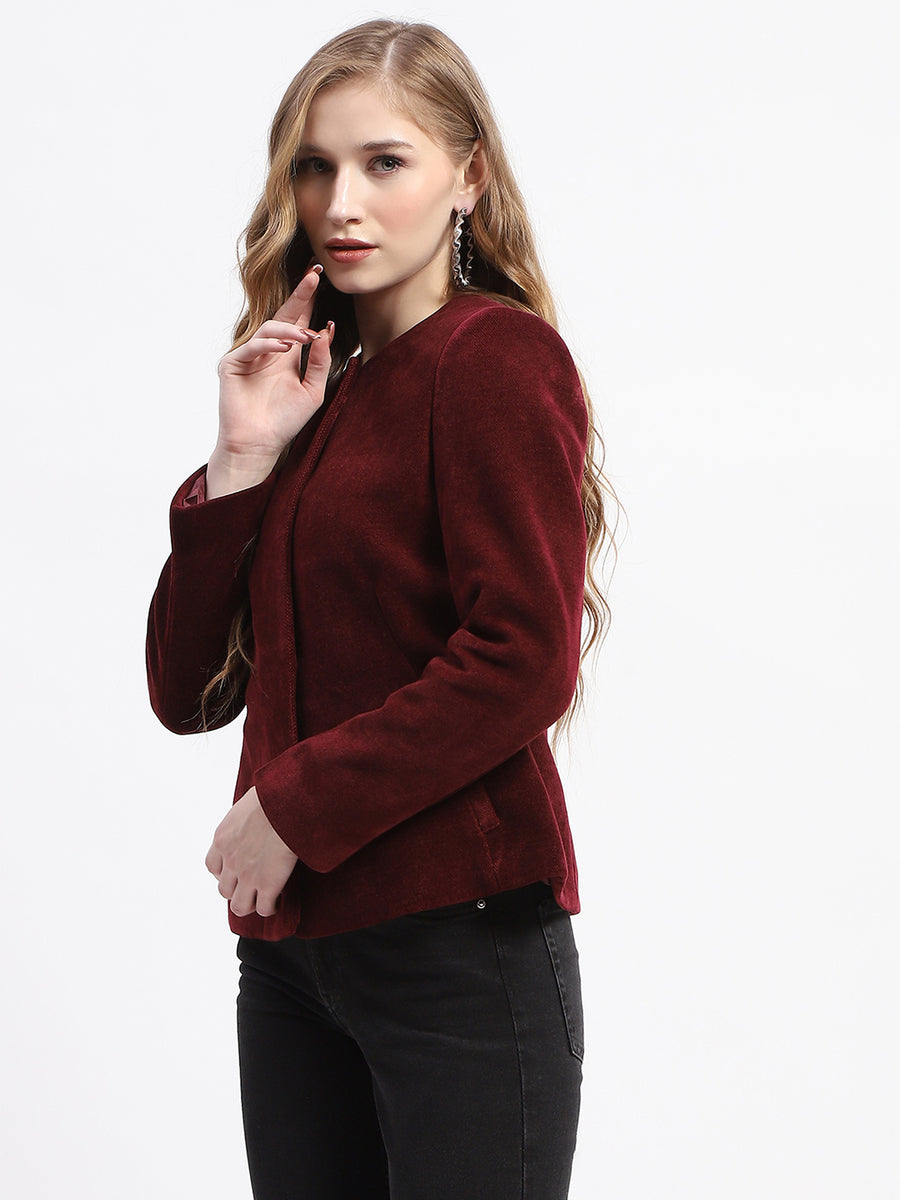 Madame Wine Red Emellished Button Short Coat