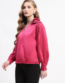 Madame Hot Pink Drape Top with Flower Applique