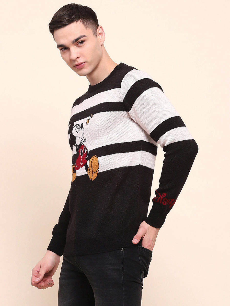 Camla Barcelona Striped Disney Printed Black Sweater