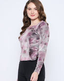 Madame Square Keyhole Neck Abstract Print Plum Top