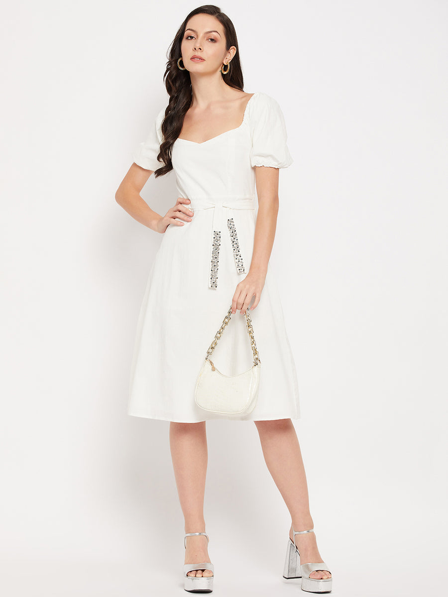 Camla Barcelona White Sweetheart  Neckline Embellished Dress