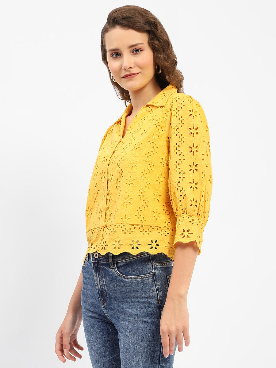 Madame Schiffli Mustard Yellow Regular Shirt