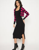 Madame Geometric Print Shrug and Solid Dress Magenta Ensemble