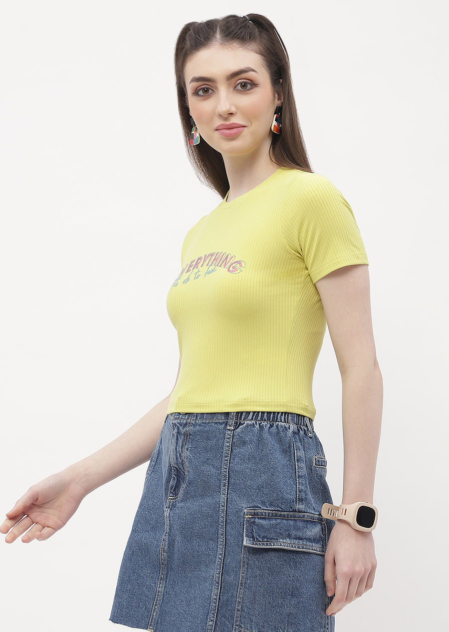 Madame Typography Lemon Yellow Crop T-Shirt