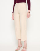 Madame Slash Pocketed Straight Fit Belted Solid Ivory Trousers