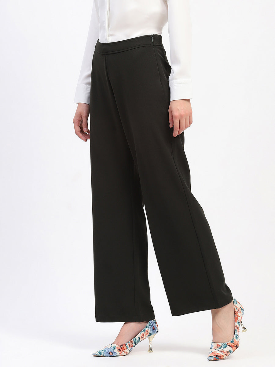 Madame Wide Legged Solid Olive Trousers