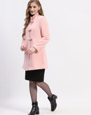 Madame Pink Mandarin Neck Full Sleeve Long Coat