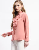 Madame Ruffle Collar Solid Blush Shirt