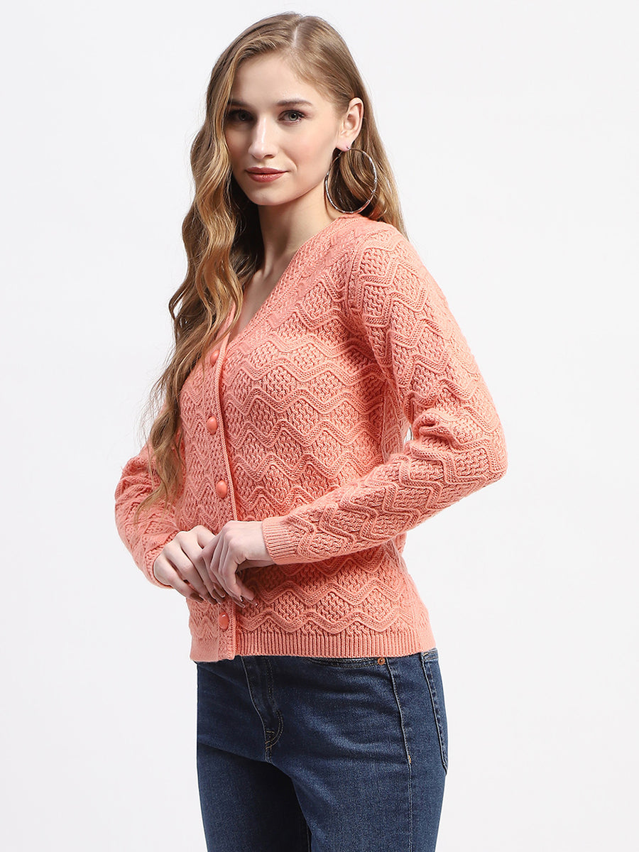 Madame Peach Cable Knit Button-Up Cardigan