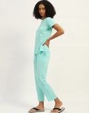 mSECRET Printed Aqua Cotton Blend Nightsuit Set