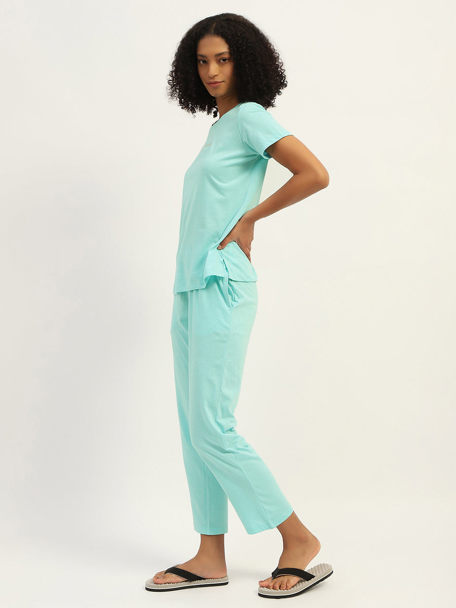 mSECRET Printed Aqua Cotton Blend Nightsuit Set