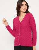 Madame Cable Knit V Neck Hot Pink Cardigan