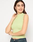 Madame Mock Neck Lime Green Sleeveless Sweater