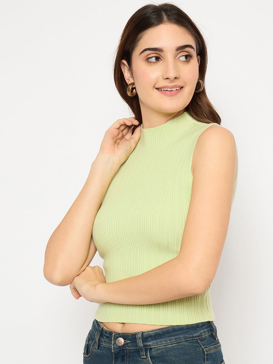 Madame Mock Neck Lime Green Sleeveless Sweater