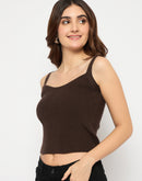 Madame Sleeveless Solid Coffee Brown Sweater