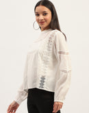 Madame Lace Detailing Solid White Top