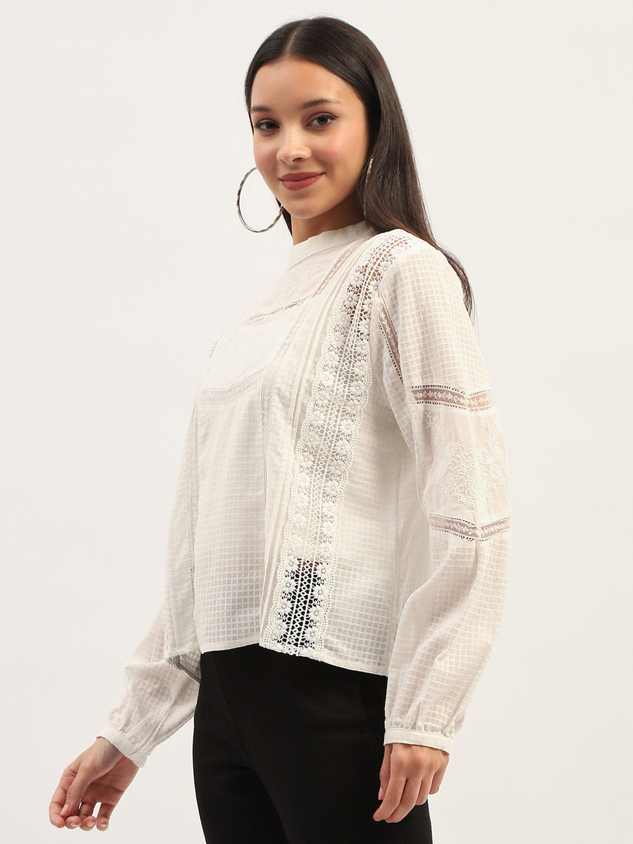 Madame Lace Detailing Solid White Top