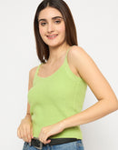 Madame Sleeveless Solid Green Sweater