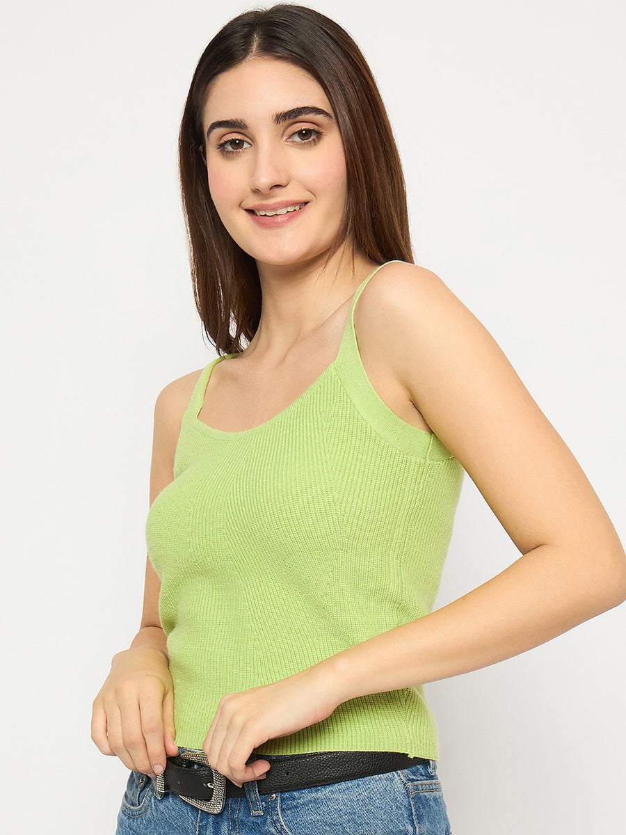 Madame Sleeveless Solid Green Sweater