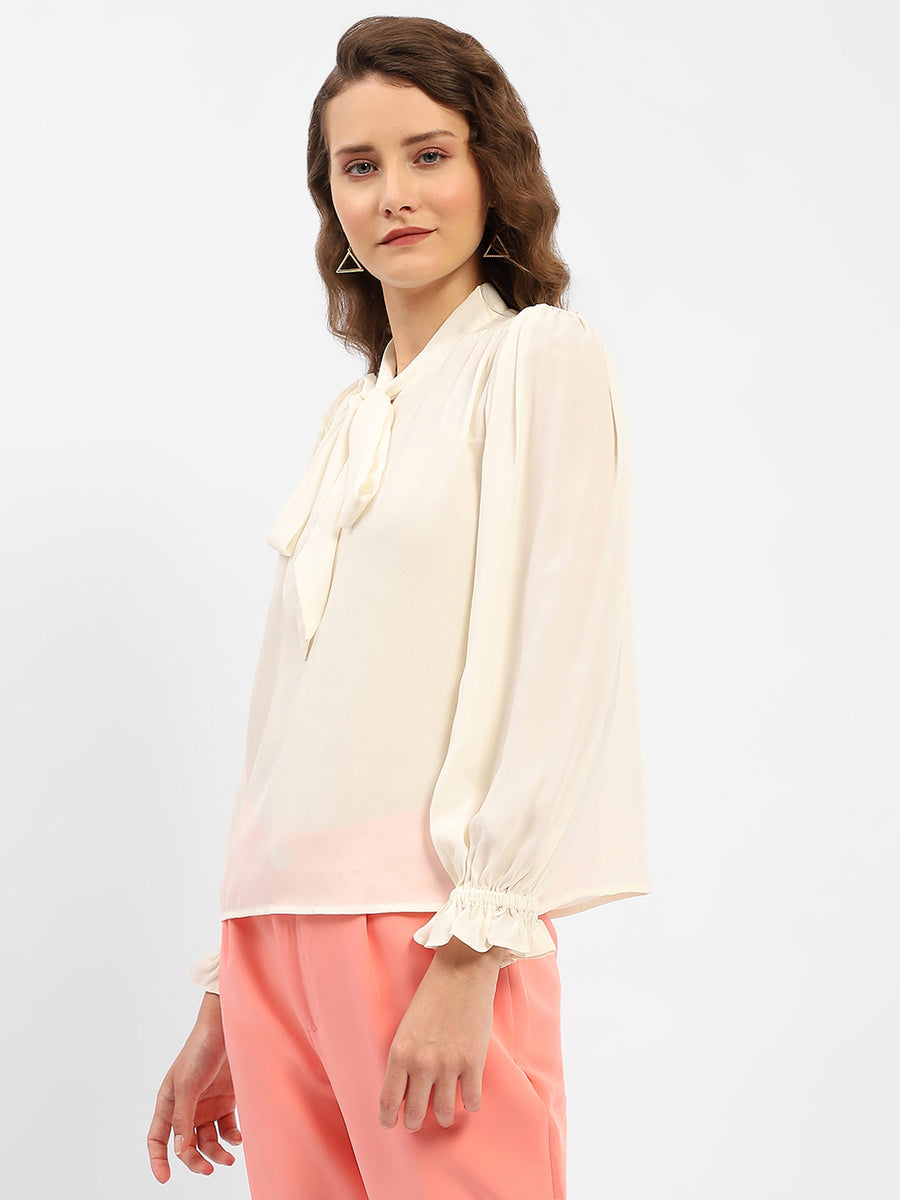 Madame Applique Adorned Off-White Shirt