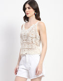 Madame Cotton Lace White Cami Crop Top