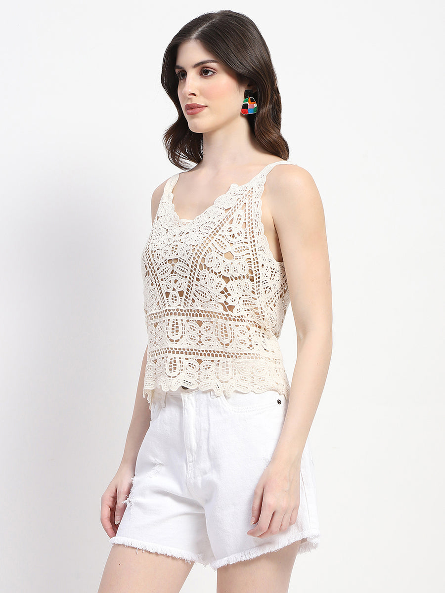 Madame Cotton Lace White Cami Crop Top