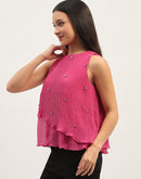 Madame Double Hem Embellished Pink Top