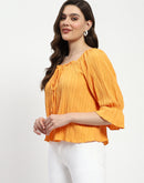 Madame Textured Cotton Blend Smocked Orange Top