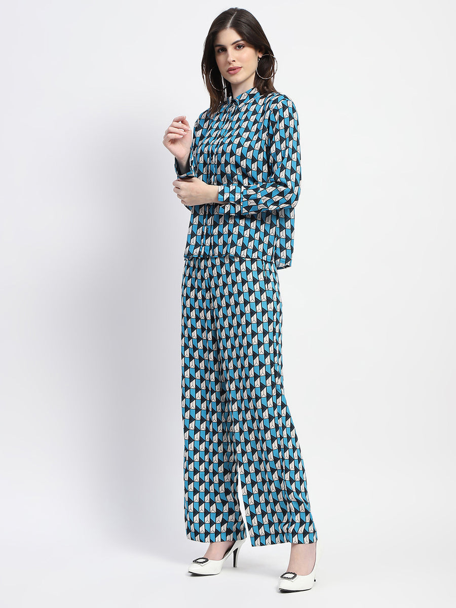 Madame Geometric Print Blue Coord Set