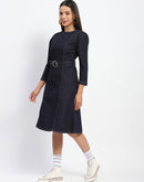 Madame Belted A Line Denim Dress