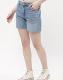 Madame Low Rise Blue Distressed Hem Shorts