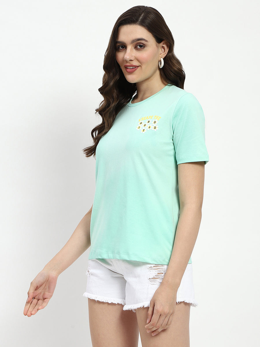 Madame 3D Print Monochromatic Cotton Mint T-Shirt