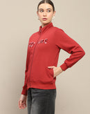 Madame Fleece Placement Embroidered Flock Printed Zipper Sweatshirt