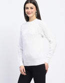 Madame Solid Full Sleeve Off White Knitted Top