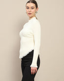 Madame Fur Cuffs and Hem Beige Sweater