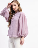 Madame Mock Neck Solid Mauve Cotton Blend