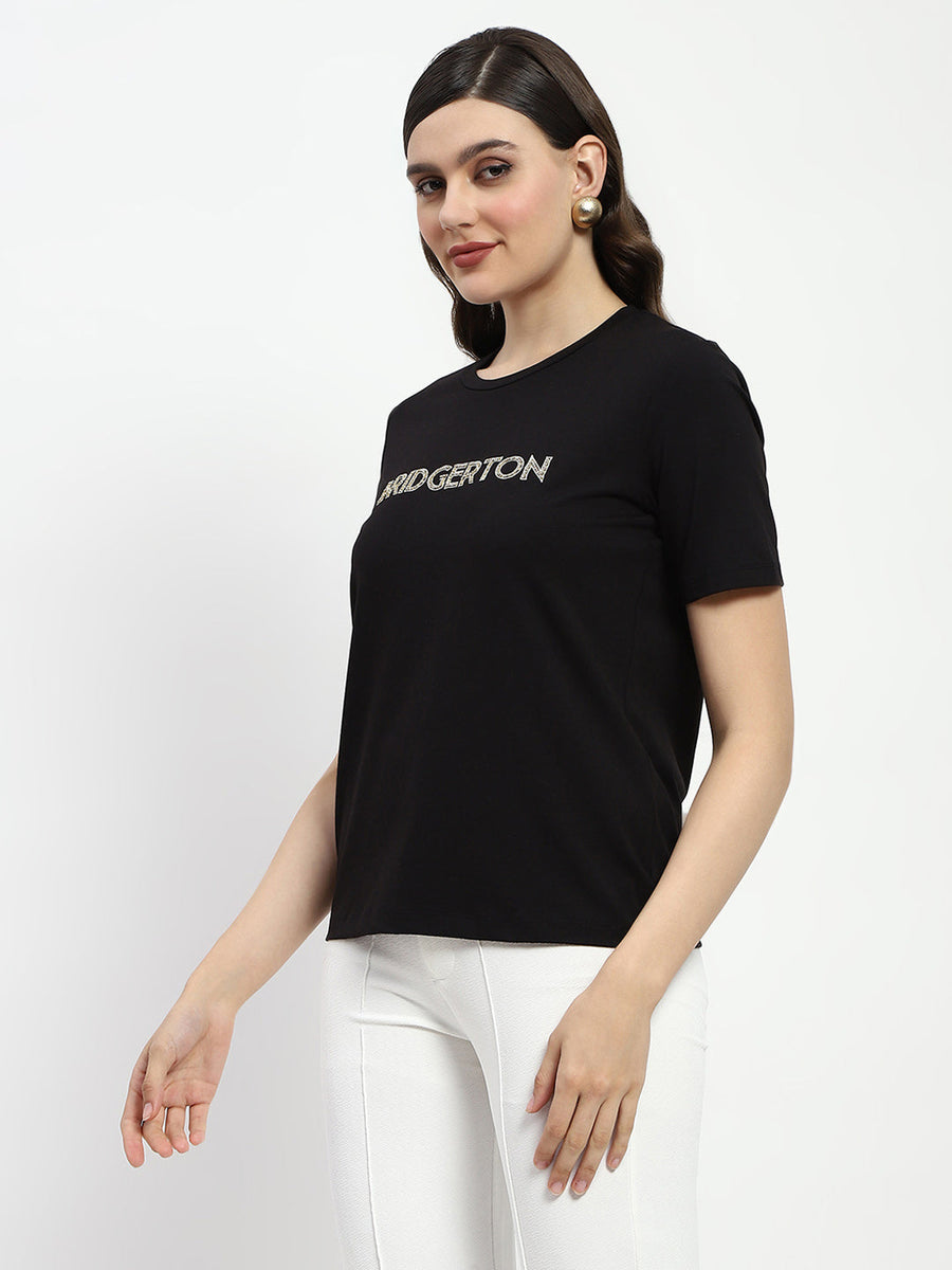 Madame Bridgerton Crystal Embellished Black T-Shirt