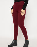 Madame Skinny Fit Solid Maroon Tights