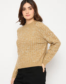 Madame Self Design Crew Neck Brown Sweater