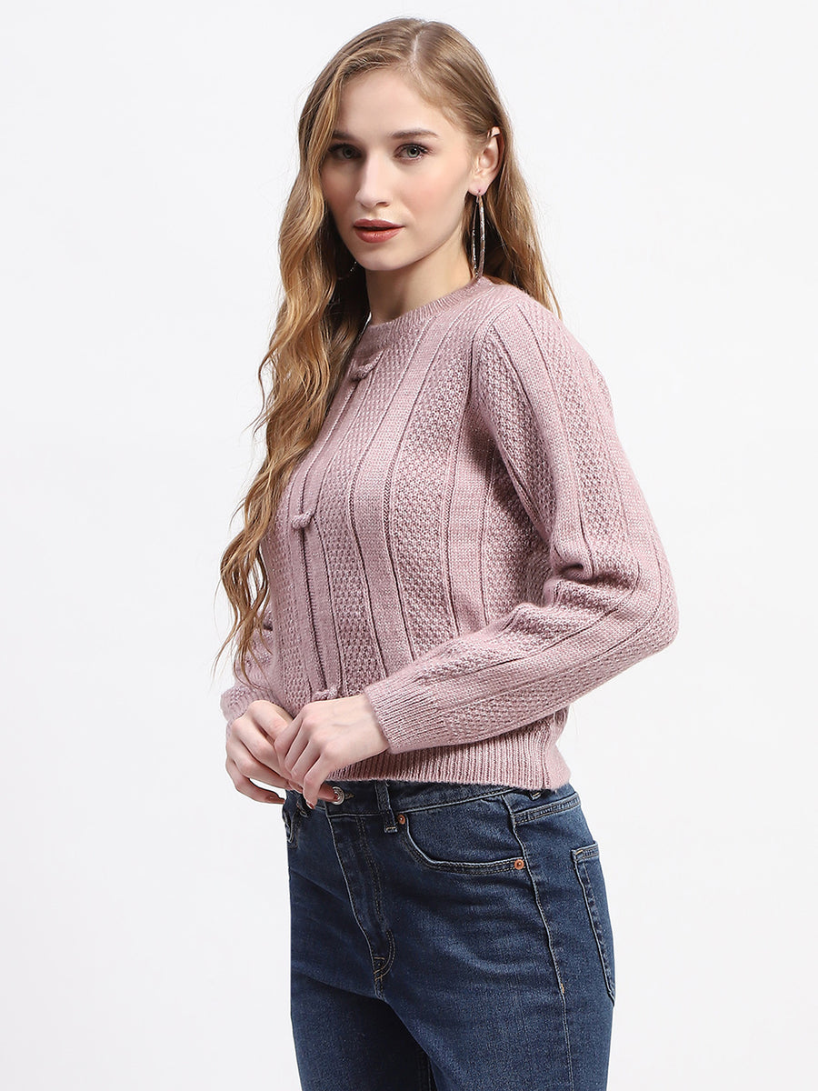 Madame Rib Neck Mauve Knitted Sweater