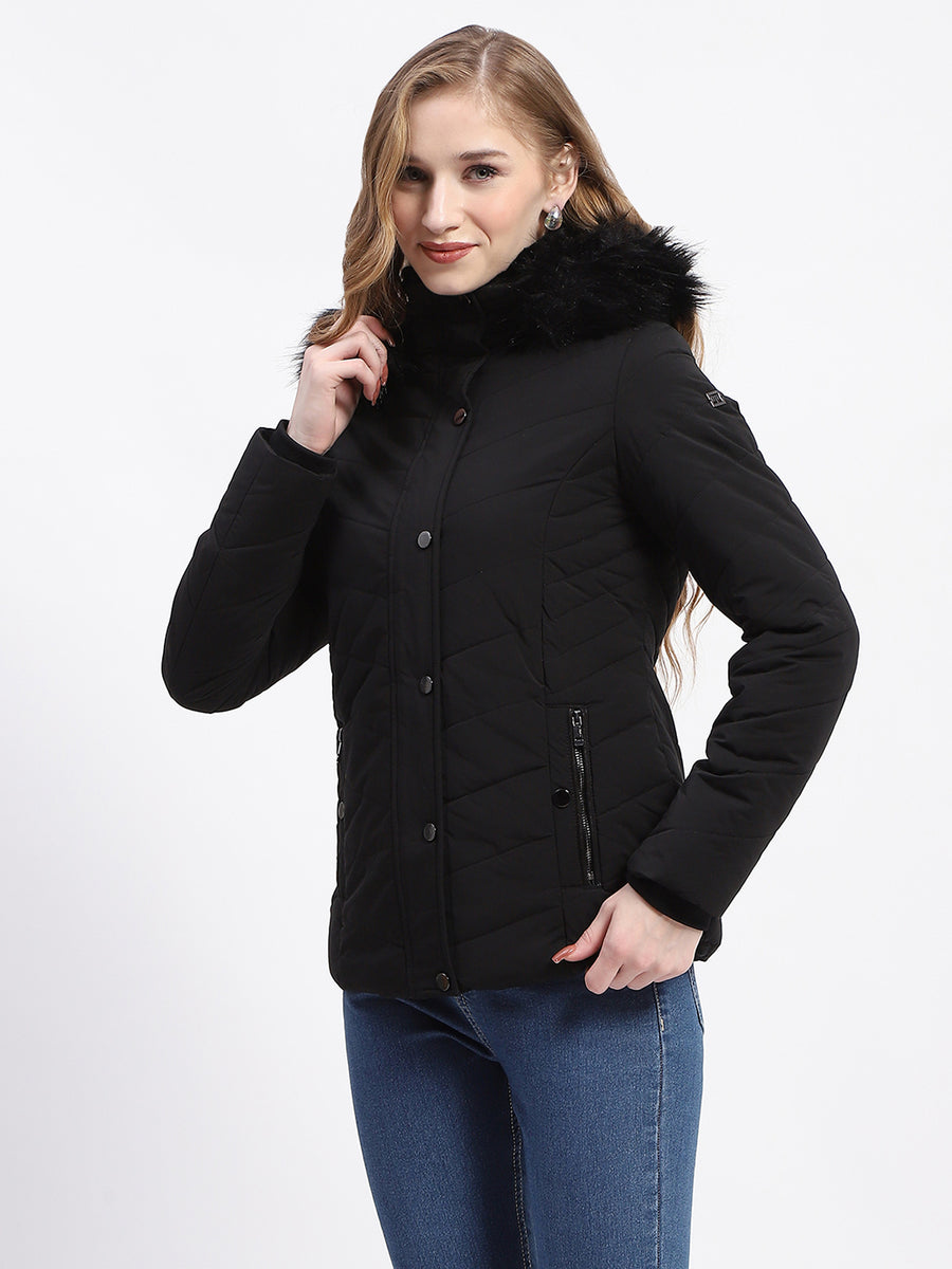 Madame Black Faux Fur Hood Quilted Puffer Jacket