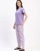 mSECRET Cotton Mauve Night Set with Typography Floral Print