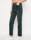 Madame Green Tinted Stone Wash Cotton Blend Denim Jeans